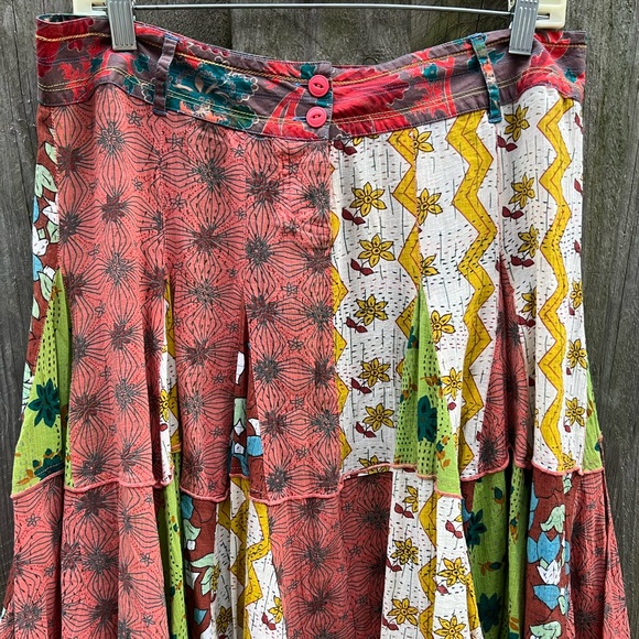 Lux Patchwork Fairy Festive Floral Scroll Color Block Skirt Sz 11 - Picture 3 of 5